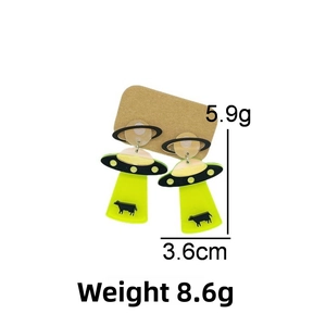 Detailed view of UFO earrings with cow beam design including 3.6cm size measurement