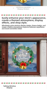 Détail d'autocollant de fenêtre couronne de Noël avec nœud rouge et texte festif