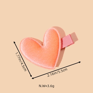 Pink velvet heart hair clip for girls with size measurements and weight specifications