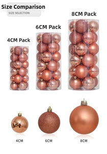 Detailed comparison of 4cm champagne gold Christmas balls in matte, glossy, and glitter finish