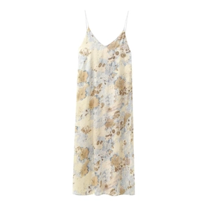 Femmes Robe Maxi À Bretelles Spaghetti Col En V Imprimé Abstrait Texture Satinée Sans Manches Élégante Robe Longue