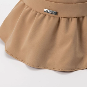 Women's wide brim khaki sun hat with metallic Senmao logo and premium fabric texture