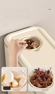 Detail of the insect-proof spice box on the cream-colored household rice storage container