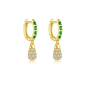 Lussuosi orecchini in argento S925 dorato con gemma verde e zirconi a forma di goccia