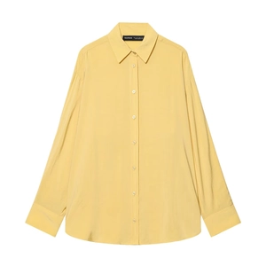 Chemisier boutonné jaune vif pour femmes avec texture soyeuse et coupe décontractée