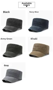 Flat top cadet cap color selection in washed cotton with metal eyelets and stitched brim