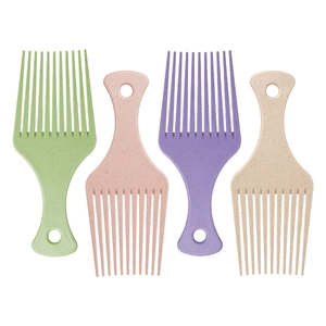 Set mit vier Haarkämmen aus Weizenstroh in Grün, Rosa, Violett und Beige zum Stylen