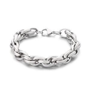 Polished silver stainless steel twist chain bracelet with secure lobster clasp for men