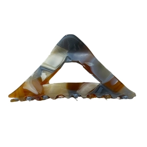 French triangle acetate hair claw clip with brown and grey agate marble pattern