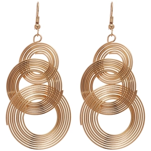 Gold spiral hollow circles tassel drop earrings with luxurious metallic geometric style