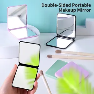 Portable Makeup Mirror Double-Sided Foldable Pocket Mirror PP Plastic HD Glass Rectangular For Travel Daily Use