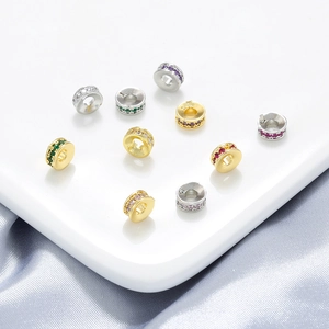 Brass Zircon Spacer Beads 18K Gold Plated Round Wheel Beads For DIY Bracelet Jewelry Making Material