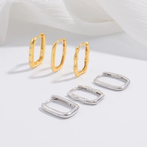 Bamboo Knot U Shaped Hoop Earrings 925 Sterling Silver With Zircon Minimalist Geometric Rectangular Fashion For Women