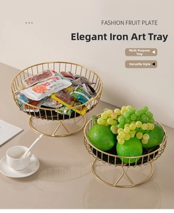 Close-up of luxury gold wire fruit baskets with marble pattern base for home decor