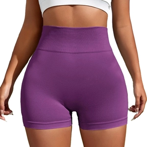 Pantaloncini da yoga senza cuciture a vita alta da donna in viola scuro con effetto push-up