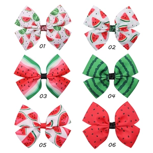 Detailed grid view of 6 watermelon-themed hair clips made of high-quality grosgrain ribbons
