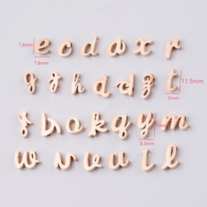 Rose gold stainless steel lowercase letters set with dimensions for DIY jewelry making