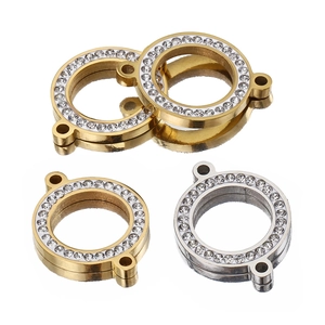 Double-loop circular connector charms in 18k gold and silver plated stainless steel with zircons