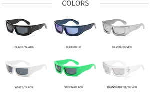 Matrix view of Y2K rectangle sunglasses in six trendy colors like silver and blue