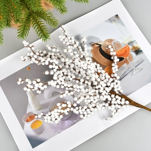 Artificial white berry branch decor for Christmas trees and home tabletop decoration