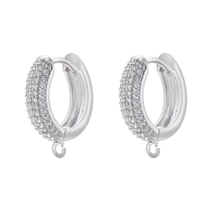 Luxe crystal paved circular leverback earring hooks in silver metal for DIY jewelry