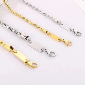 Polished titanium steel rope chain necklaces in gold and silver with square pendant