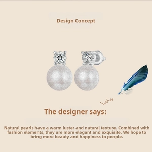 Detailed view of S925 silver stud earrings with moissanite and natural textured pearl