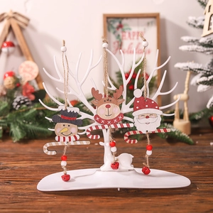 Pendentifs de Noël en Bois Dessin Animé Père Noël Bonhomme de Neige Renne Ornements d'Arbre Avec Clochettes Sucre d'Orge Pour Décoration de Fête