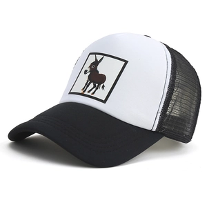 Modische schwarz-weiße Mesh-Trucker-Kappe mit Esel-Patch für einen idealen Sonnenschutz