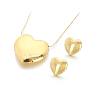 Parure de bijoux coeur en acier inoxydable doré avec collier et boucles d'oreilles
