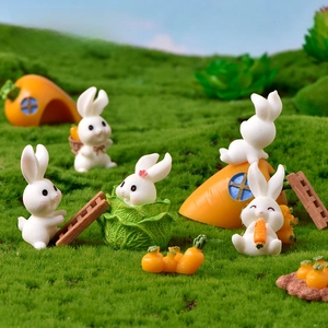 Miniature Resin Rabbit Carrot House Micro Landscape Figurine Cute Animal Fairy Garden DIY Terrarium Desktop Decor