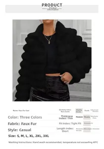 Detail of black faux fur coat showing horizontal wavy texture and casual loose fit design