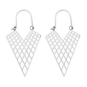 Boucles d'oreilles triangles géométriques en V évidées en argent avec gravure bohème