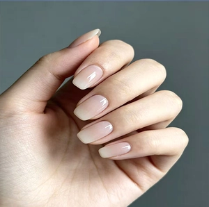 Press On Nails Short Square Round Shape Ombre Gradient Nude Pink Glossy Finish Sweet Cute Daily Fashion Artificial Fake Nails For Women