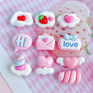 Cute pink resin DIY charms set with hearts and clouds for jewelry and nail art