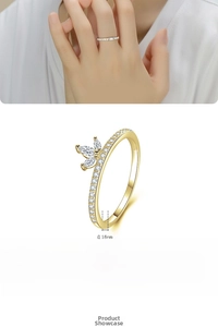 Detailed view of S925 sterling silver crown ring with marquise zircons and gold plating