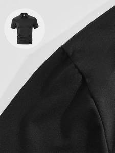 Close-up of black polo shirt high-density knitted fabric showing breathable texture