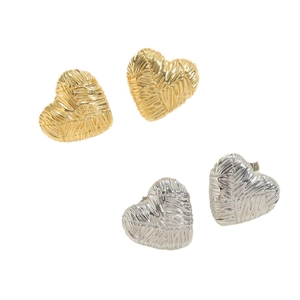Minimalist heart-shaped stud earrings with woven texture in gold and silver finish