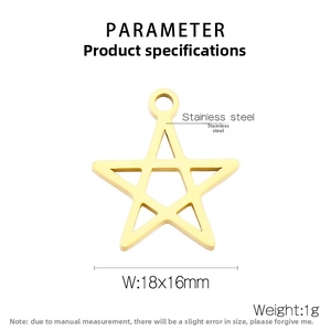 Detailed view of 18x16mm hollow star pendant made of polished stainless steel for DIY