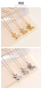 Detailed tile display of bear-shaped necklaces in polished gold and silver finishes
