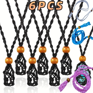 6PCS handmade adjustable crystal cage necklace cord with wooden beads in various colors