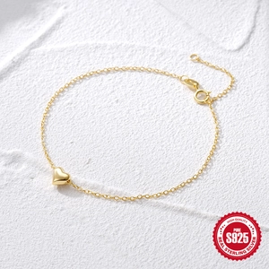 Minimalist S925 sterling silver heart bracelet in gold finish for women
