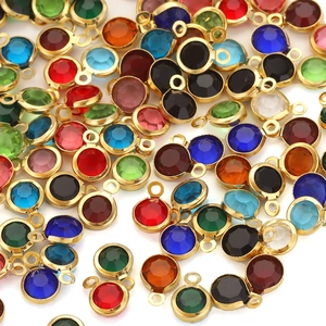 6mm gold stainless steel birthstone crystal charms for DIY jewelry making