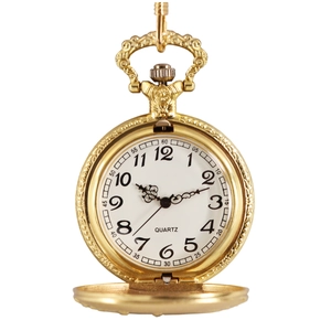 Exquisite gold mosque-themed flip-cover pocket watch with intricate relief and quartz movement