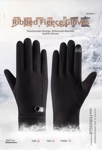 Détails des gants tactiles d'hiver noirs pour hommes avec velours chaud et poignets côtelés