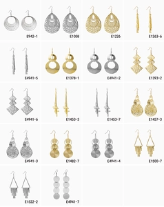 Catalog of gold and silver hollowed geometric teardrop and layered tassel earrings
