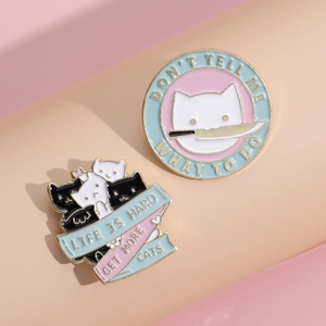 Cute Cartoon Cat Enamel Brooch Pins Alloy Animal Funny Letter Badges Pins For Backpack Clothing Accessories Unisex Gifts