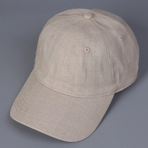 Minimalist beige linen baseball cap with textured fabric and classic six-panel design