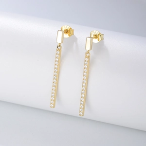 Geometric Long Bar Dangle Earrings With 925 Sterling Silver Earring Post Zircon Minimalist Modern Jewelry For Women