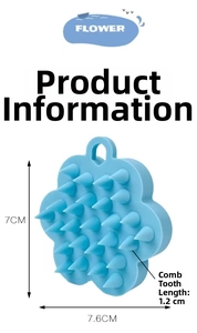 Blue flower silicone scalp massager dimensions 7.6cm width and 1.2cm bristle detail